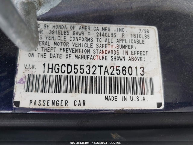 1996 HONDA ACCORD LX/EX VIN: 1HGCD5532TA256013