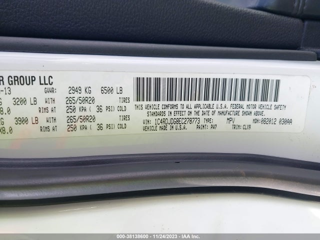Dodge DURANGO LIMITED 2014 1C4RDJDG8EC278773 Image 9