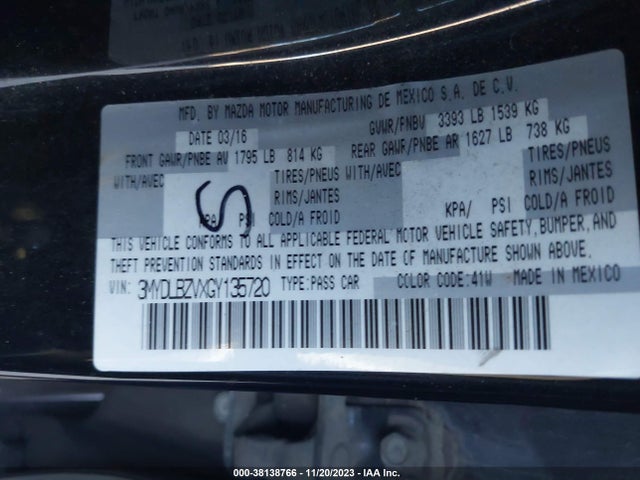 2016 SCION IA VIN: 3MYDLBZVXGY135720