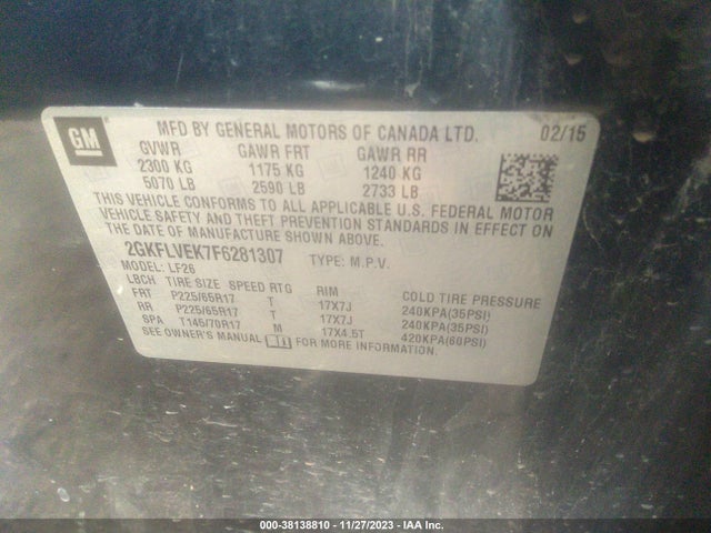 GMC Terrain Sle-1 2015 2GKFLVEK7F6281307 Image 9