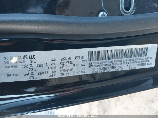 2016 JEEP PATRIOT 75TH ANNIVERSARY VIN: 1C4NJRBB0GD739944
