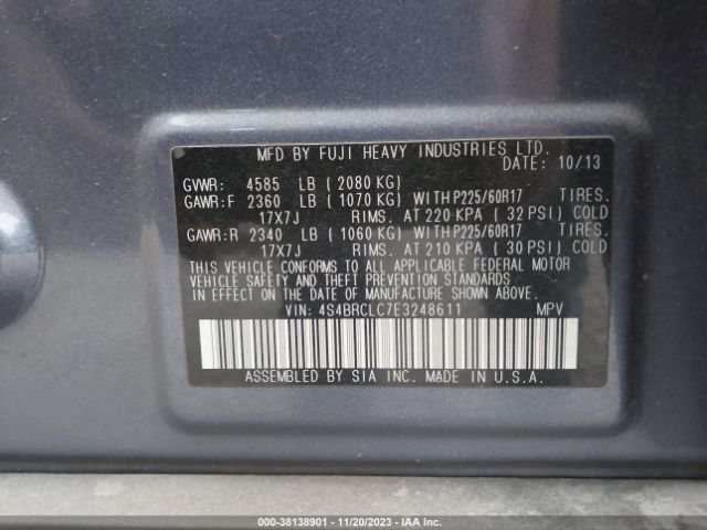 4S4BRCLC7E3248611 Subaru Outback 2.5i Limited