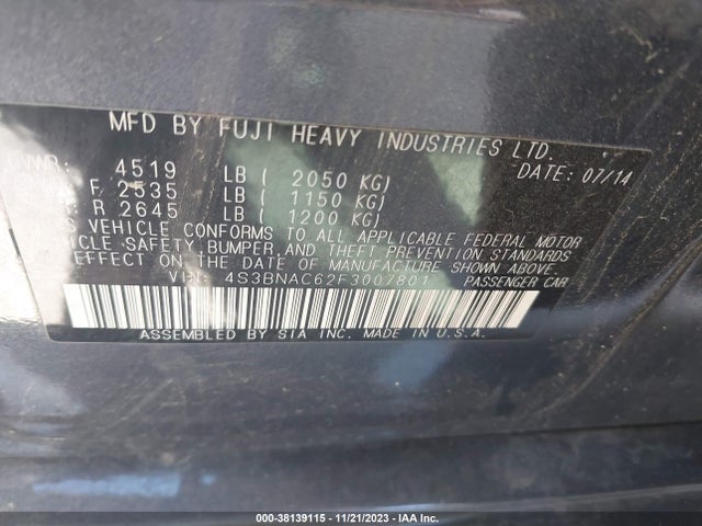 Subaru Legacy 2.5i Premium 2015 4S3BNAC62F3007801 Image 9