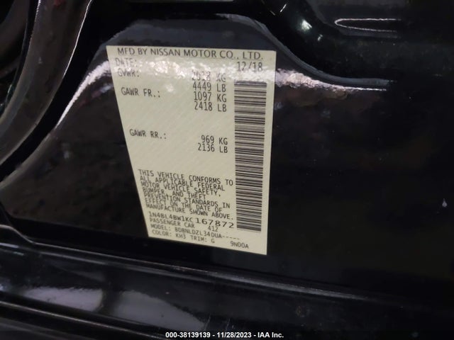 2019 NISSAN ALTIMA 2.5 S VIN: 1N4BL4BW1KC167872