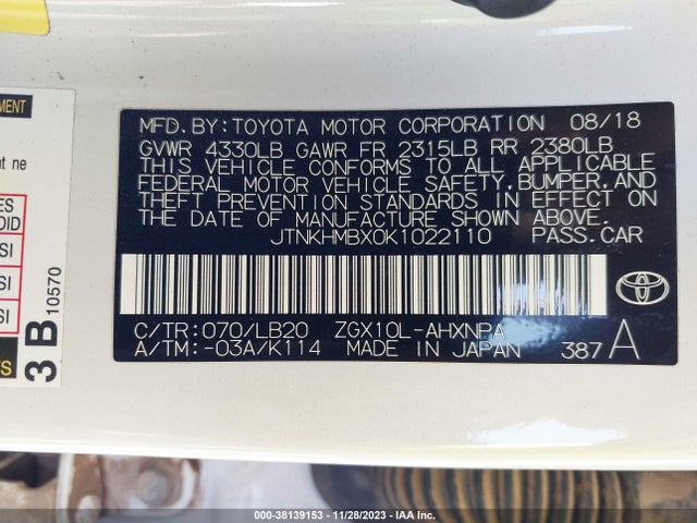 2019 TOYOTA C-HR LIMITED VIN: JTNKHMBX0K1022110