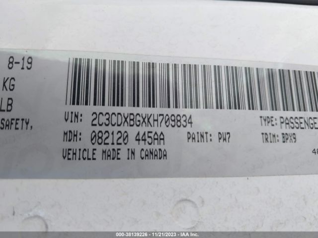 2C3CDXBGXKH709834 Dodge Charger Sxt Rwd