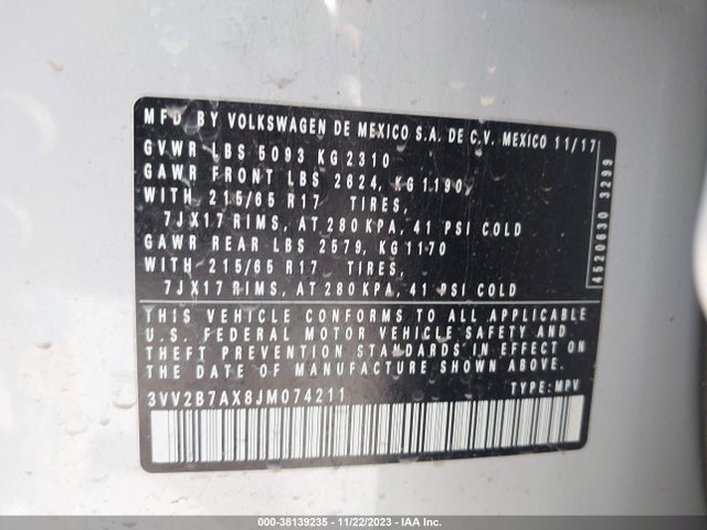 3VV2B7AX8JM074211 Volkswagen Tiguan 2.0t Sel/2.0t Se