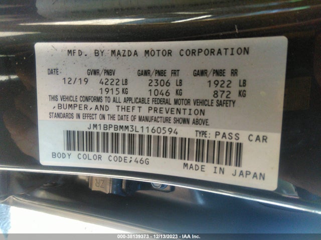 2020 MAZDA MAZDA3 HATCHBACK PREFERRED PACKAGE VIN: JM1BPBMM3L1160594