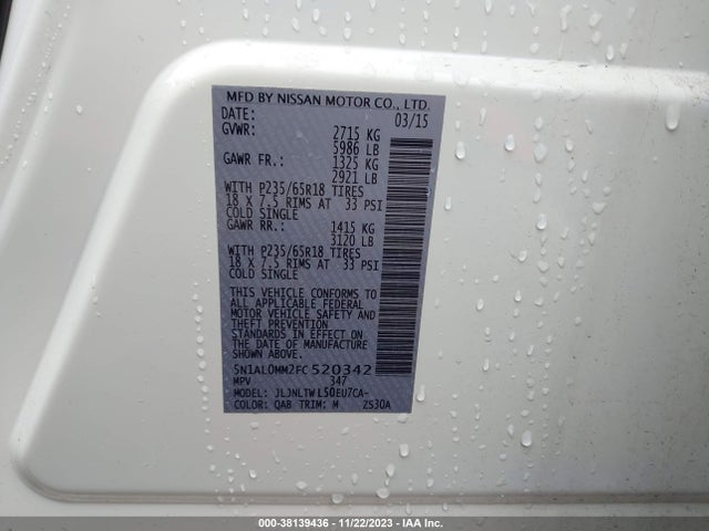 2015 INFINITI QX60 VIN: 5N1AL0MM2FC520342