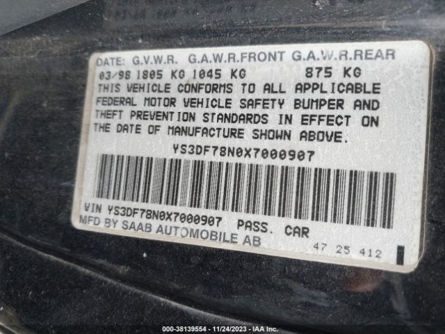 1999 SAAB 9-3 YS3DF78N0X7000907 Photo 8
