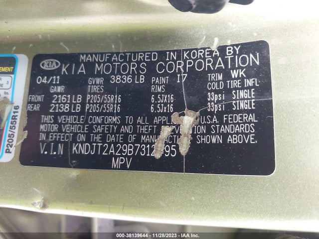 2011 KIA SOUL VIN: KNDJT2A29B7312495
