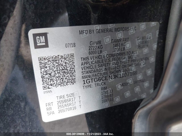GMC CANYON SLE 2019 1GTG6CEN3K1107169 Image 9