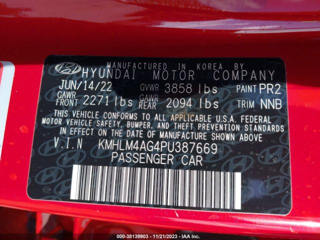 KMHLM4AG4PU387669 Hyundai ELANTRA SEL