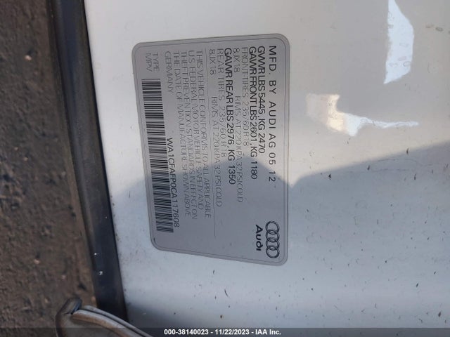 2012 AUDI Q5 2.0T PREMIUM VIN: WA1CFAFP0CA117608