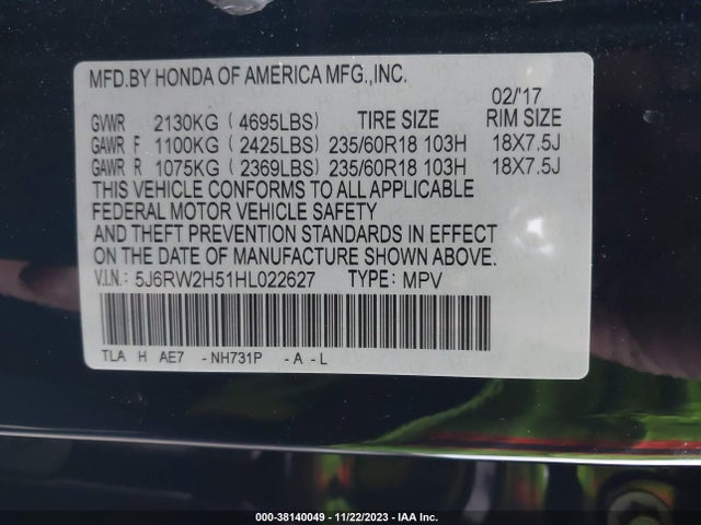 Honda CR-V EX 2017 5J6RW2H51HL022627 Image 9