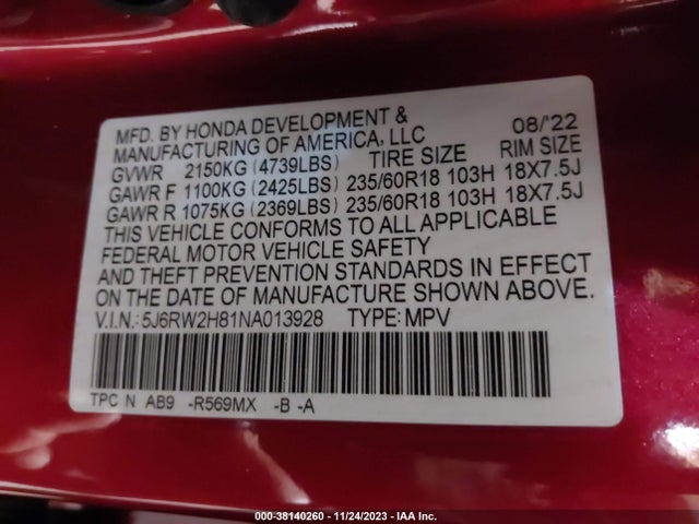 Honda Cr-v Awd Ex-l 2022 5J6RW2H81NA013928 Image 9
