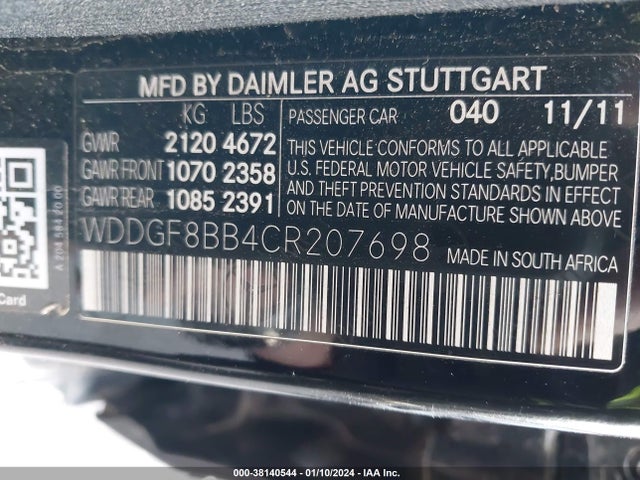 2012 MERCEDES-BENZ C 300 SPORT 4MATIC/LUXURY 4MATIC VIN: WDDGF8BB4CR207698