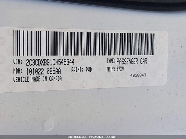 2013 DODGE CHARGER SE VIN: 2C3CDXBG1DH545344