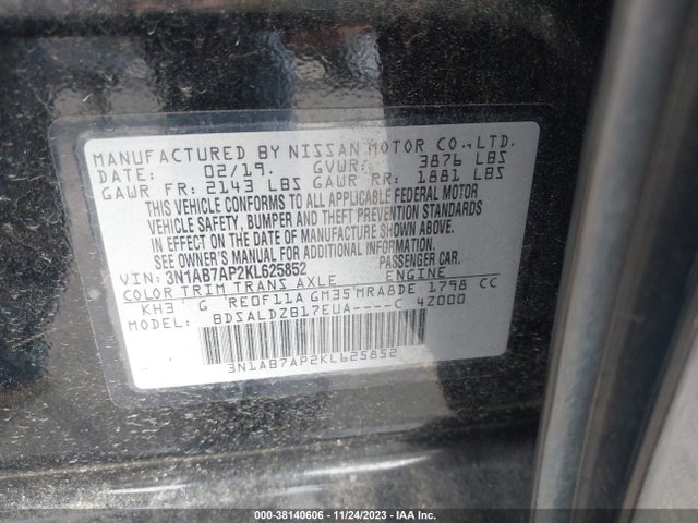 Nissan SENTRA SV 2019 3N1AB7AP2KL625852 Image 9