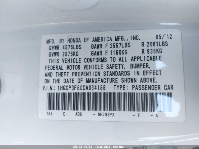 2012 HONDA ACCORD 3.5 EX-L VIN: 1HGCP3F80CA034186