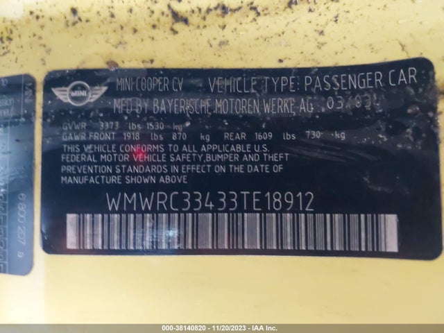 2003 MINI COOPER HARDTOP WMWRC33433TE18912 Photo 8