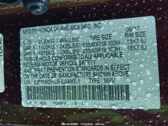 5J6RW2H93HL049055 Honda Cr-v Touring