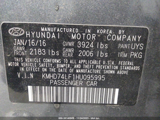2017 HYUNDAI ELANTRA SE VIN: KMHD74LF1HU095995
