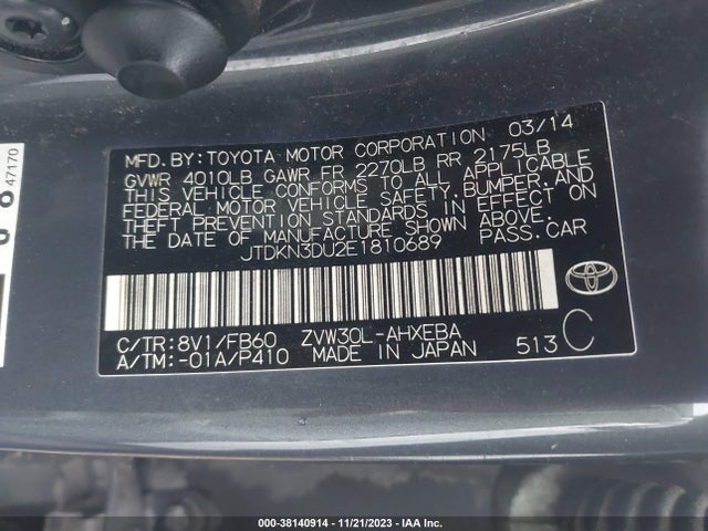 Toyota Prius Two 2014 JTDKN3DU2E1810689 Image 9