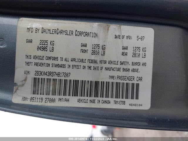 2007 DODGE CHARGER VIN: 2B3KA43R97H817207