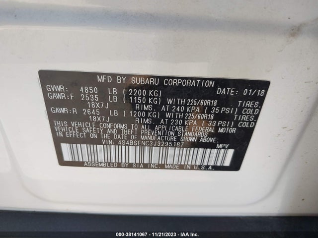 Subaru Outback 3.6r Limited 2018 4S4BSENC3J3295187 Image 9