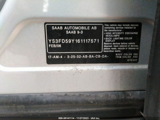 2006 SAAB 9-3 YS3FD59Y161117571 Photo 8