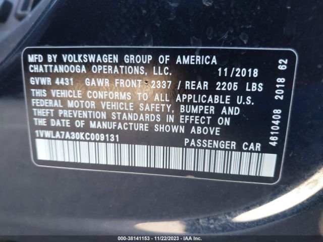 2019 VOLKSWAGEN PASSAT 1VWLA7A30KC009131 Photo 8