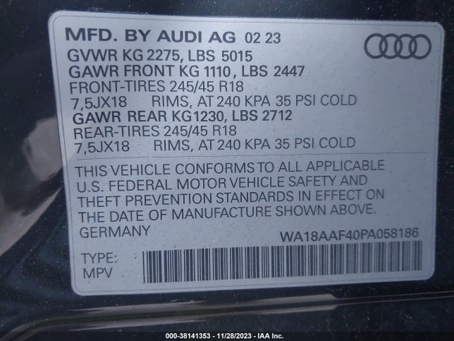 WA18AAF40PA058186 Audi A4 Allroad Premium Plus 45 Tfsi Quattro S Tronic