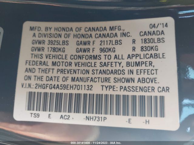 2HGFG4A59EH701132 Honda CIVIC SI