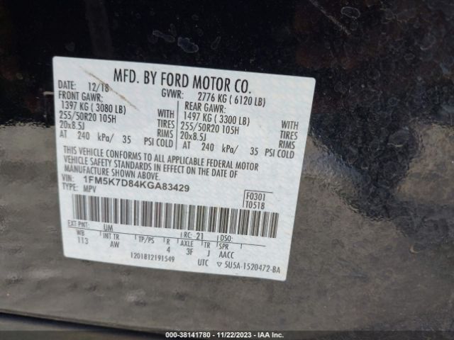1FM5K7D84KGA83429 Ford EXPLORER XLT