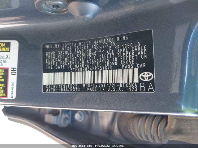 2015 TOYOTA COROLLA S PLUS VIN: 5YFBURHE4FP354670