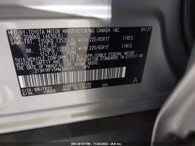 2021 TOYOTA RAV4 LE VIN: 2T3H1RFV5MW148461