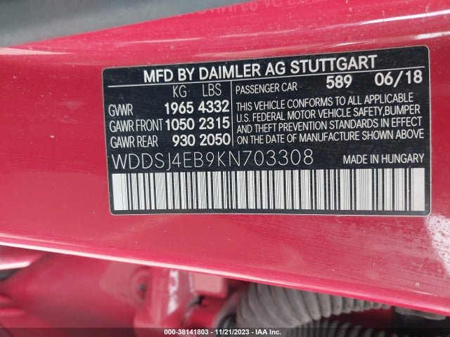 Mercedes-Benz CLA 250 2019 WDDSJ4EB9KN703308 Image 9