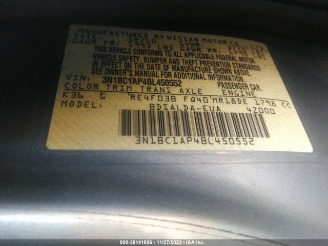 2011 NISSAN VERSA 1.8S VIN: 3N1BC1AP4BL450552