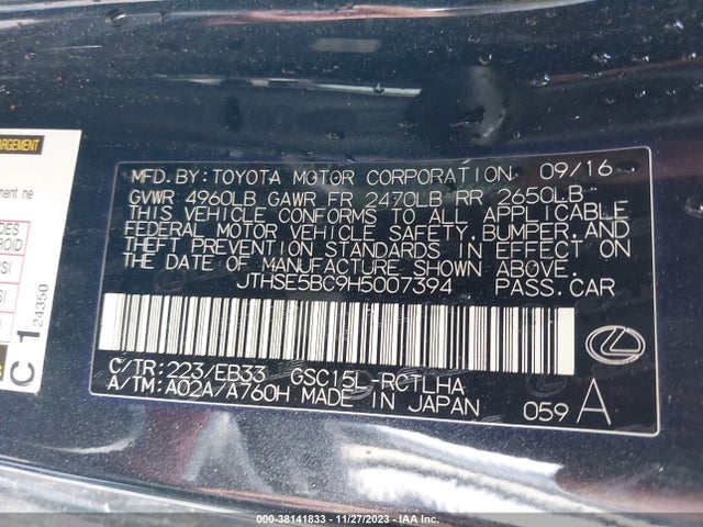 JTHSE5BC9H5007394 Lexus RC 350