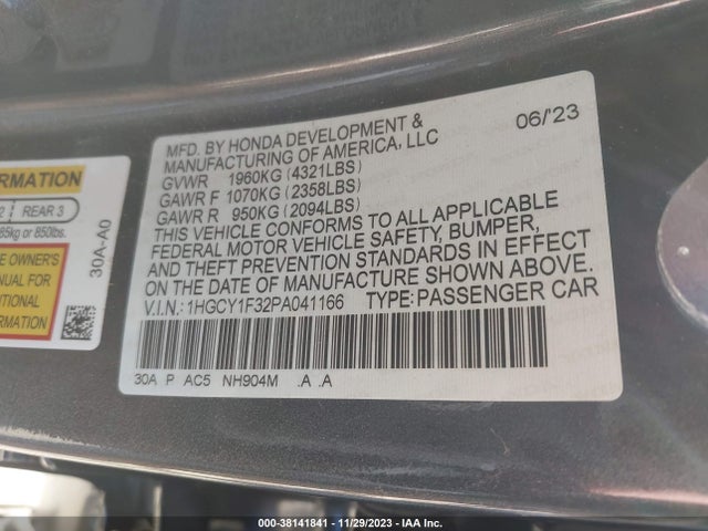2023 HONDA ACCORD EX VIN: 1HGCY1F32PA041166