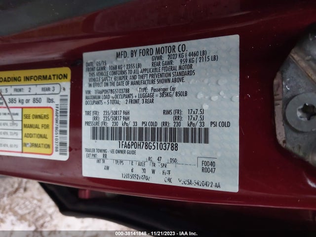 Ford FUSION SE 2016 1FA6P0H78G5103788 Image 9