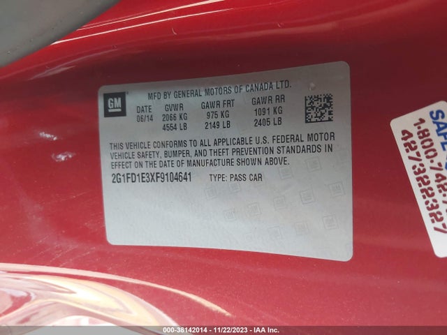 Chevrolet Camaro 1lt 2015 2G1FD1E3XF9104641 Image 9