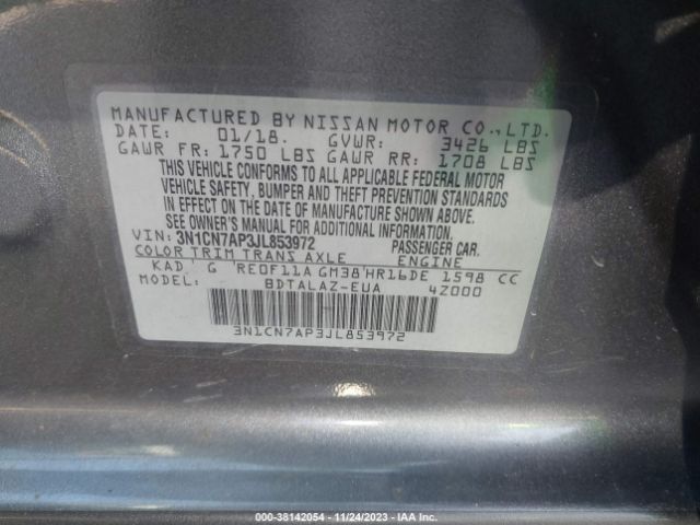 3N1CN7AP3JL853972 Nissan Versa 1.6 S+