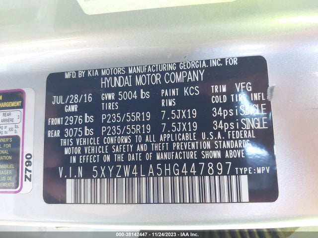 2017 HYUNDAI SANTA FE SPORT 2.0T ULTIMATE VIN: 5XYZW4LA5HG447897