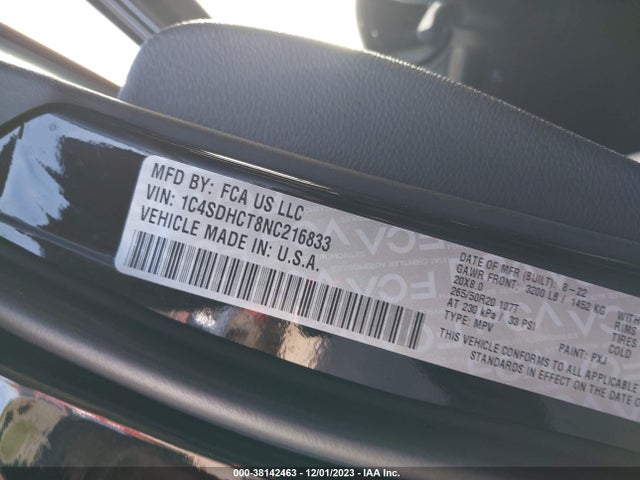 Dodge Durango R/t Rwd 2022 1C4SDHCT8NC216833 Image 9