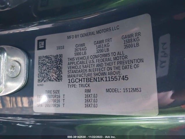 Chevrolet Colorado Wt 2019 1GCHTBEN1K1155745 Image 9