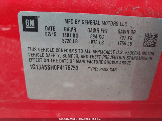 Chevrolet Sonic Ls Auto 2015 1G1JA5SH0F4176753 Image 9