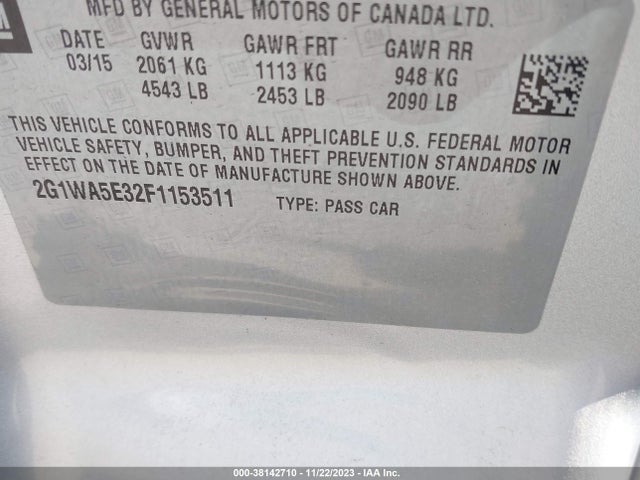 Chevrolet Impala Limited Ls 2015 2G1WA5E32F1153511 Image 9