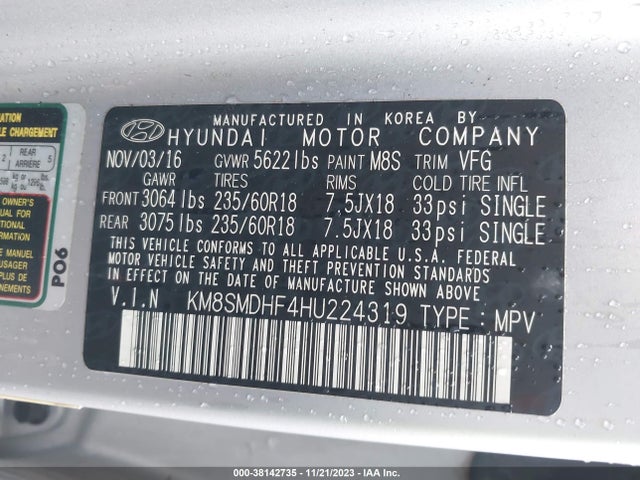 Hyundai Santa Fe Se 2017 KM8SMDHF4HU224319 Image 9
